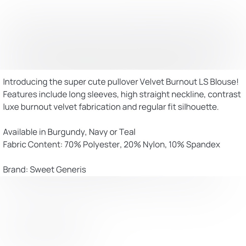 NWT Burgundy Velvet Burnout Top- Full Size & Super Stretchy. - Picture 6 of 6